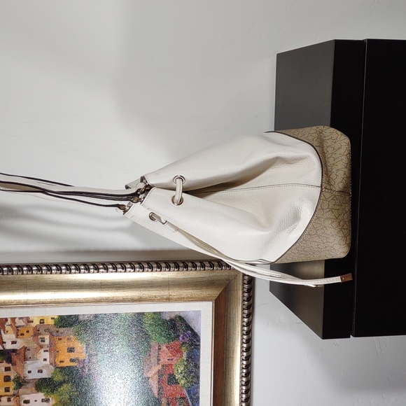 Calvin Klein Faux Leather Trapezoid Drawstring Bag - Picture 3 of 7